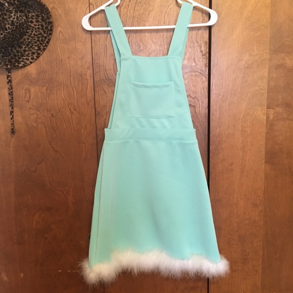 omighty Dresses & Skirts - O’Mighty aqua green maribou feather jumper dress
